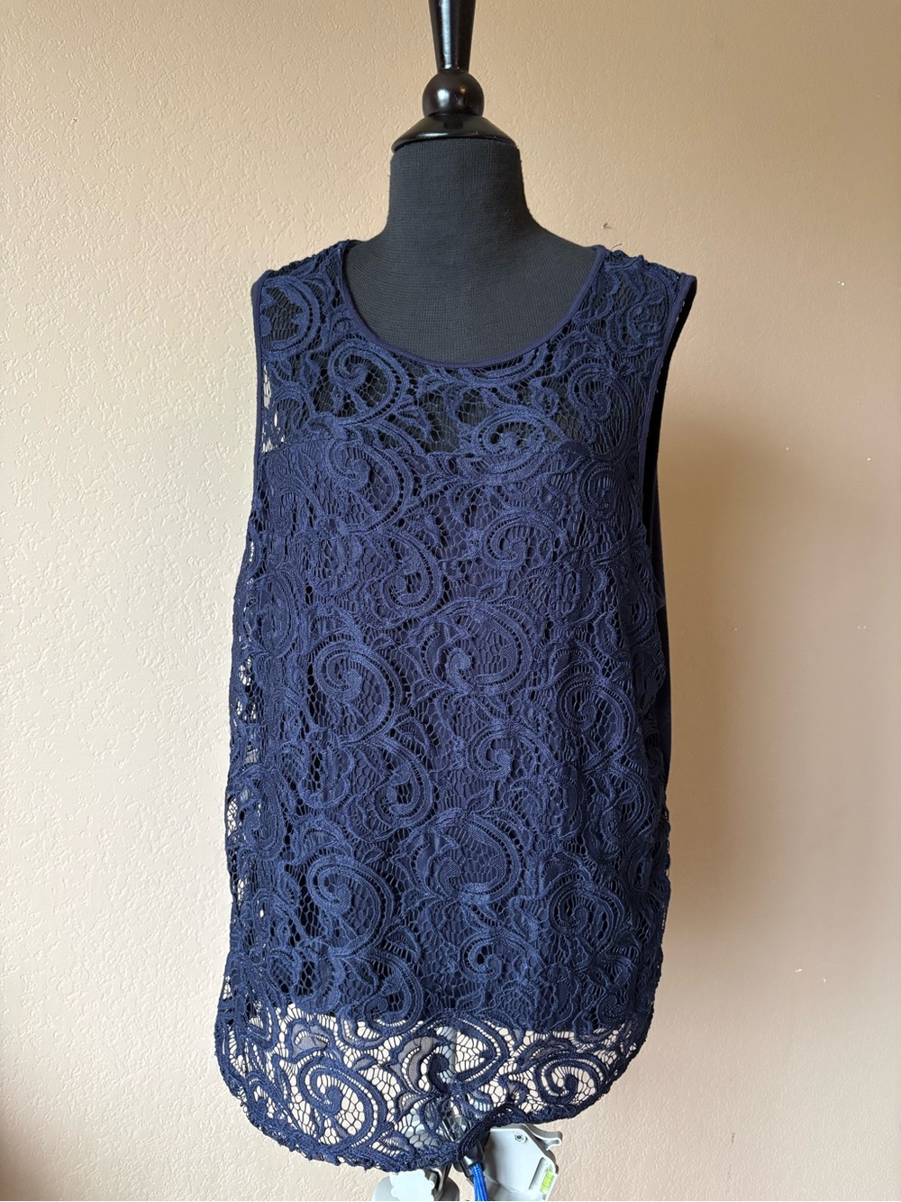 Adrianna Papell Navy Blue Lace Tank Top Size XL
